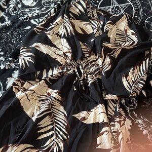 Black and Tan Leaf Print Dress